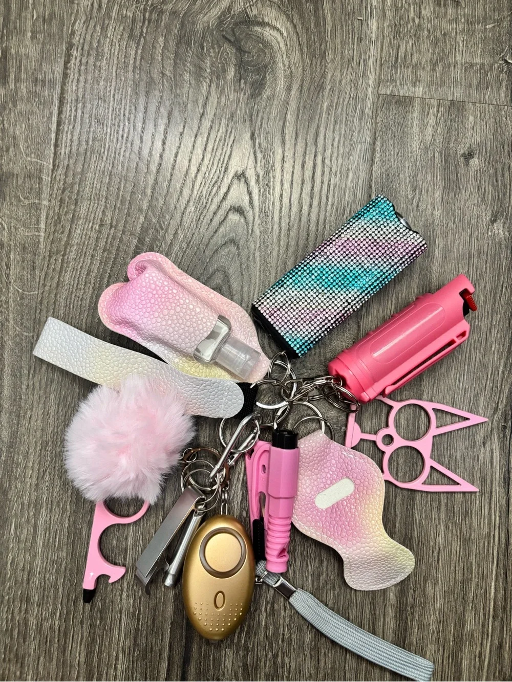 Purple Kids Accessory Keychain Set with Pom Pom and Safety Alarm
